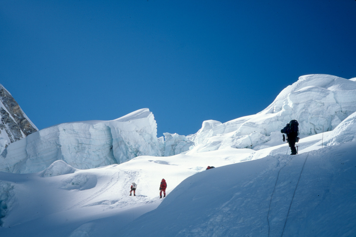 A view of high alpine mountains and trekking paths
